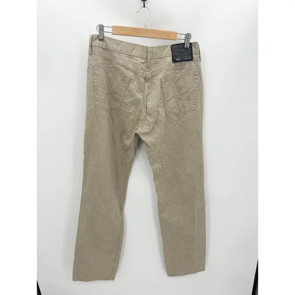 Levi's‎ 514 Straight Fit Washed Soft Twill Brown Khaki Jeans Men's Size 34 x 34